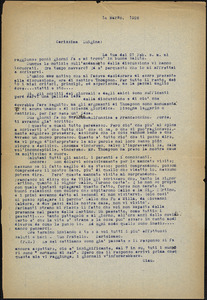 Bartolomeo Vanzetti typed letter (copy) to Luigia Vanzetti, [Charlestown], 14 March 1926