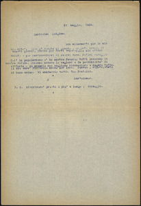 Bartolomeo Vanzetti typed note (copy) to Luigia Vanzetti, [Charlestown], 23 May 1925