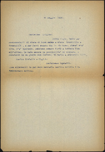 Bartolomeo Vanzetti typed note (copy) to Luigia Vanzetti, [Charlestown], 31 May 1926