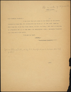 Bartolomeo Vanzetti typed note (copy) to Alice Stone Blackwell, [Charlestown], 5 June 1926 ; Bartolomeo Vanzetti typed note to Alice Stone Blackwell, [Charlestown], 21 May 1926