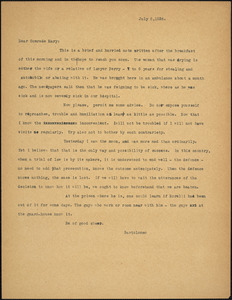 Bartolomeo Vanzetti typed letter (copy) to Mary Donovan, [Charlestown], 8 July 1926