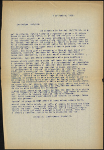 Bartolomeo Vanzetti typed letter (copy) to Luigia Vanzetti, [Charlestown], 2 September 1926