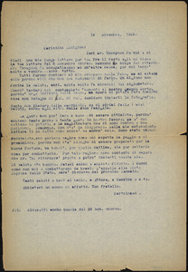 Bartolomeo Vanzetti typed letter (copy) to Luigia Vanzetti, [Charlestown], 19 December 1926