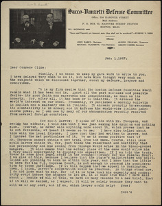 Bartolomeo Vanzetti typed letter signed to &quot;Dear Comrade Cline&quot;, [Charlestown], 1 January 1927