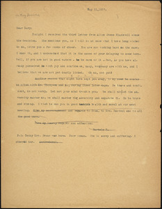 Bartolomeo Vanzetti typed letter (copy) to Mary Donovan, [Dedham], 21 May 1927
