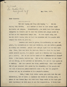 Bartolomeo Vanzetti typed letter (copy) to [Matto Rico], [Dedham], 22 May 1927