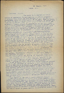 Bartolomeo Vanzetti typed letter (copy) to Luigia Vanzetti, Dedham, 26 May 1927