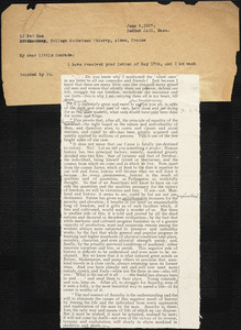 Bartolomeo Vanzetti typed letter (copy) to Pei Kan Li, [Dedham, 9 June 1927]