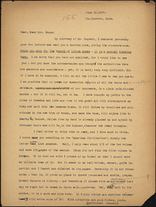 Bartolomeo Vanzetti typed letter (copy) to Elizabeth Glendower Evans, [Charlestown], 14 June 1927