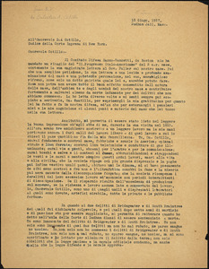 Bartolomeo Vanzetti typed letter (copy) to [Salvatore] A. Cotillo, Dedham, 15 June 1927