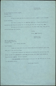Bartolomeo Vanzetti typed note (copy) to the Northwest Mothers League in Chicago, Dedham, 30 June 1927