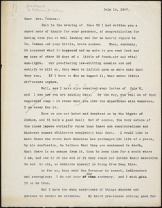 Bartolomeo Vanzetti typed letter (copy) to Katherine B. Codman, [Charlestown], 14 July 1927