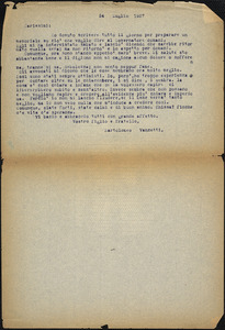 Bartolomeo Vanzetti typed letter (copy) to the Vanzetti family, [Charlestown], 25 July 1927