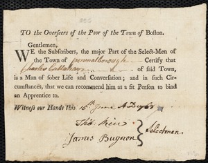 Thomas Burns indentured to apprentice with Charles Callahan of Pownalborough