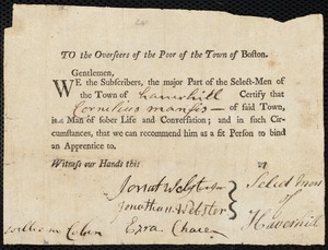 William Corbett indentured to apprentice with Cornelius Mansis of Haverhill