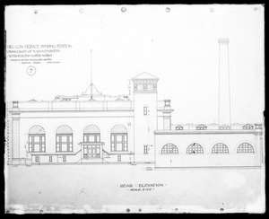 Engineering Plans, Chestnut Hill Low Service Pumping Station, plan, sheet 7, rear elevation, Brighton, Mass., Jul. 30, 1898
