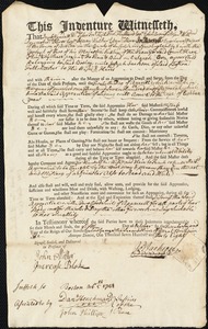 Document of indenture: Servant: Orn, Sarah. Master: Jackson, Joseph. Town of Master: Boston