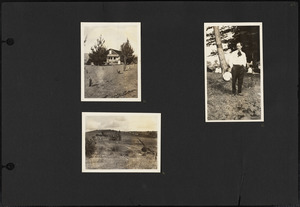 Unidentified farm with three unidentified people standing in front.