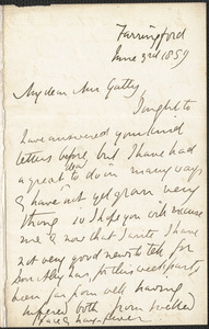 Emily Tennyson autograph letter signed to Mrs. Gatty, Farringford, [Isle of Wight], 3 June 1859