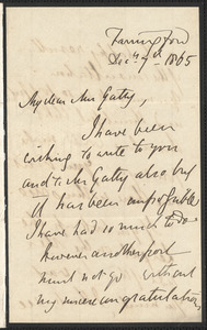 Emily Tennyson autograph letter signed to Mrs. Gatty, Farringford, [Isle of Wight], 7 December 1865