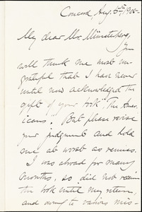 Emerson, Edward Waldo, 1844-1930 autograph letter signed to Hugo Münsterberg, Concord, Mass., 5 August 1905