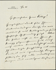 Eucken, Rudolf, 1846-1926 autograph letter signed to Hugo Münsterberg, Jena, 2 July 1912