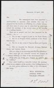 Suggestions and subscriptions regarding building of a public library building