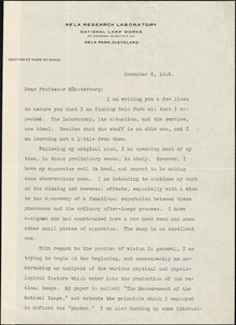 Troland, Leonard Thompson, 1889-1932 typed letter signed to Hugo Münsterberg, Cleveland, Ohio, 5 November 1915
