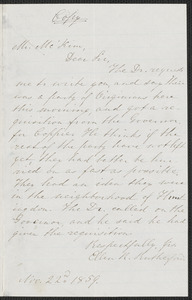 Ellen R. Rutherford letter to James Miller M&#39;Kim, 22 November 1859