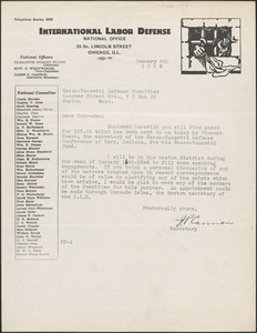 James P. Cannon (International Labor Defense) typed letter signed to Sacco-Vanzetti Defense Committee, Chicago, Ill., January 5, 1927