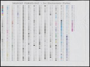 Test pages of shadesets and shadesymbols for electrostatic plotter, circa 1986-1991