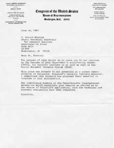 Letter expressing interest in the outcome of the bid process for security laminate for the Travel Document Issuance System (TDIS)