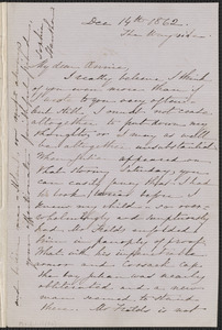 Sophia Hawthorne autograph letter signed to Annie Adams Fields, The Wayside [Concord], 14 December 1862