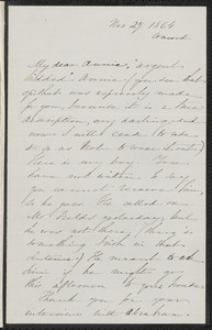 Sophia Hawthorne autograph letter signed to Annie Adams Fields, [Concord], 27 November 1864